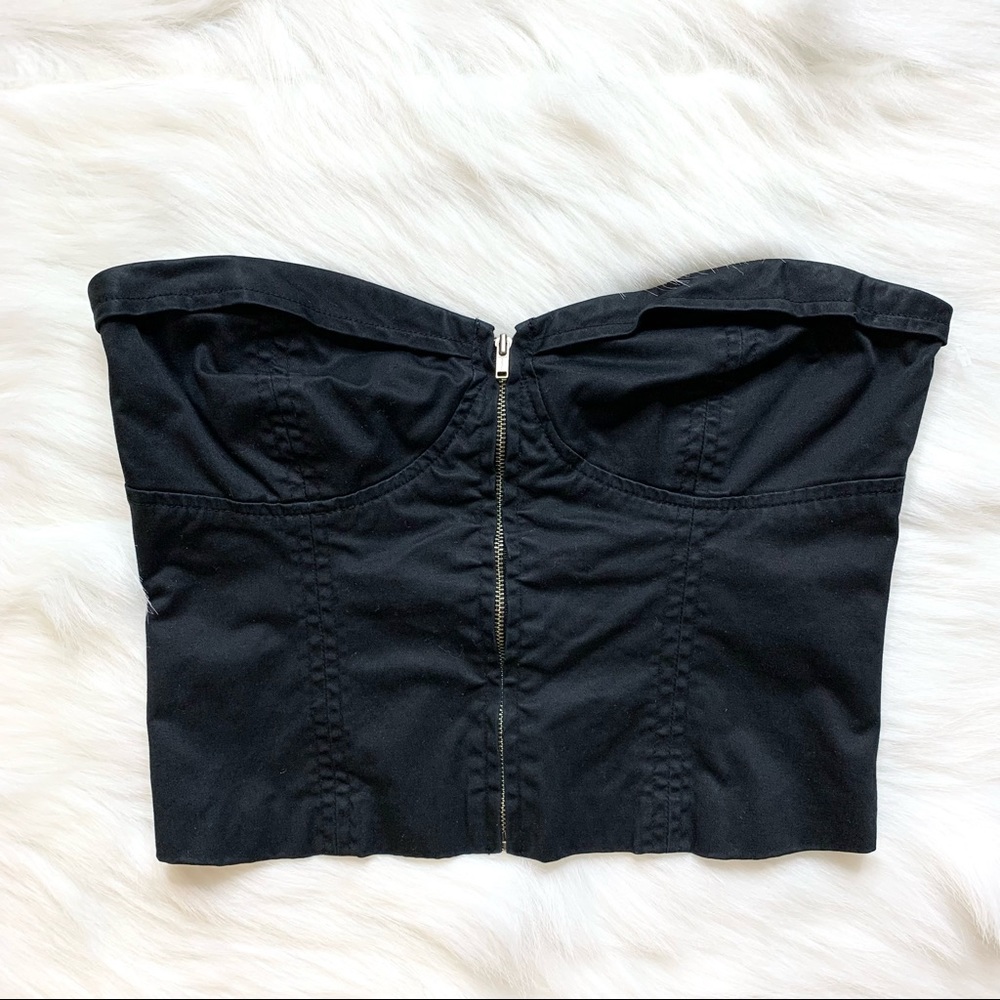 Aritzia Talula Y2K Bustier Zip Cropped Strapless Corset Top Black Size 4